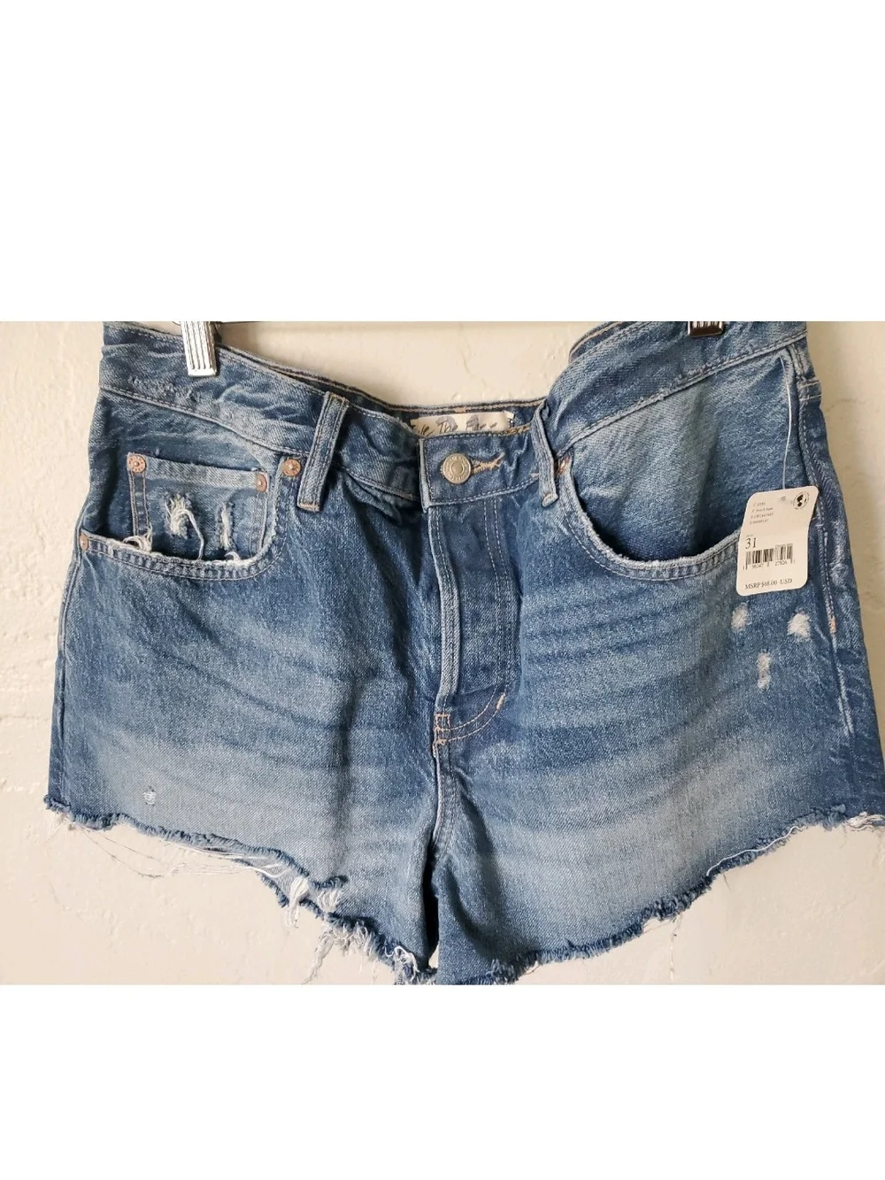 Free People Light Blue Distressed Denim Cutoff Shorts